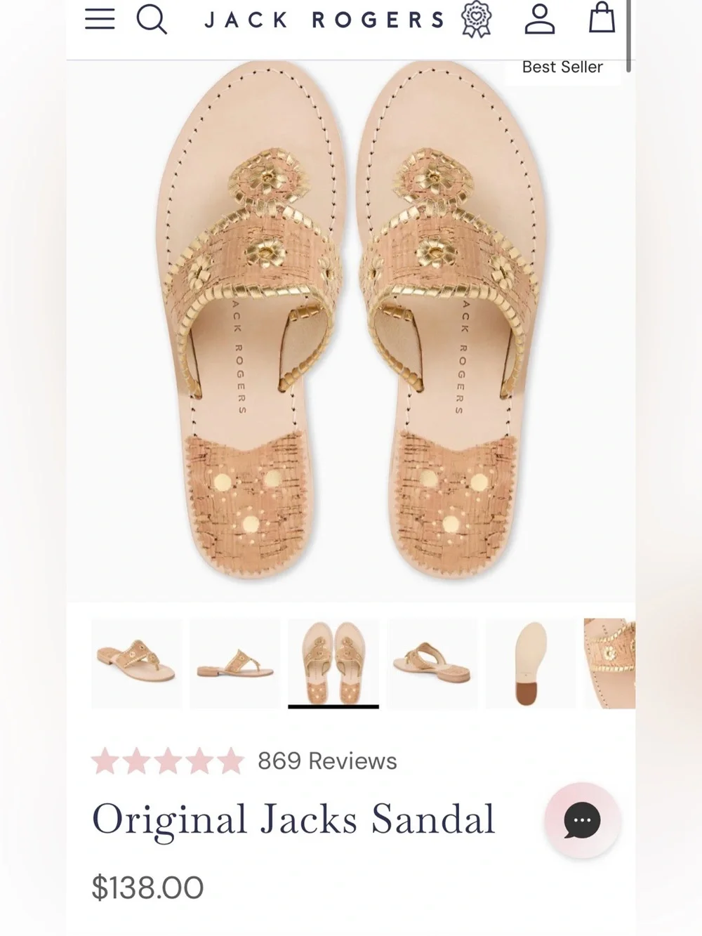 Jack Rogers Natural Cork Slide Sandals with Gold Accents